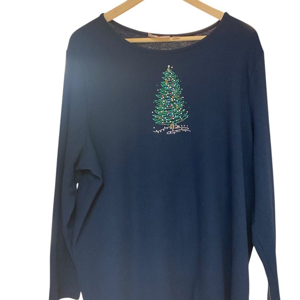Quacker Factory Navy Shirt with Festive Design